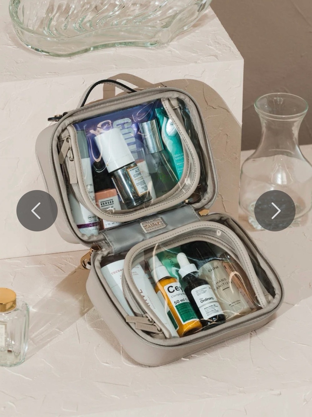 Calpak Clear Cosmetic Case in Beige Gray